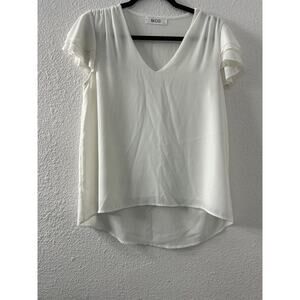 MOD Womans Short Tiered Sleeve Crinkle Gauze Blouse‎ Size M Ivory